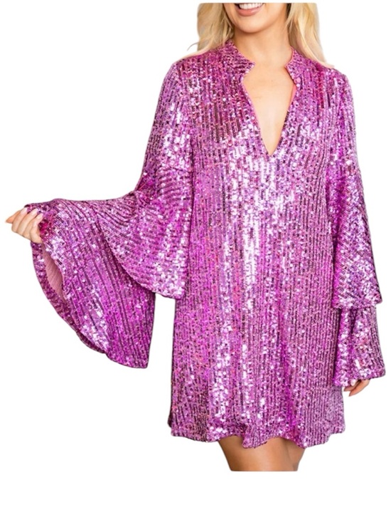 Buddy Love Dresses & Skirts - Buddy Love Pink Sequin Tiered Bell Sleeve Mini Dress